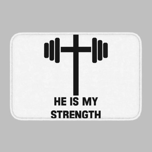 Christian Cross Mat "He Is Strength" Rug Decor