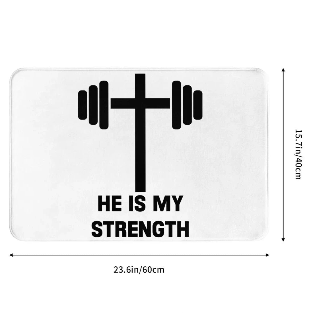 Christian Cross Mat "He Is Strength" Rug Decor